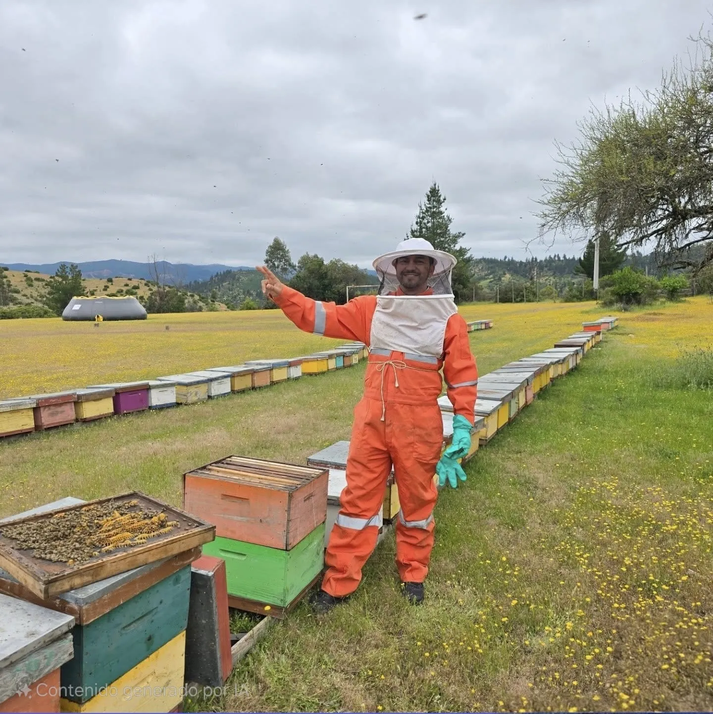 Apicultor Native Panal custodiando colmenas en La Serena Chile — miel analizada